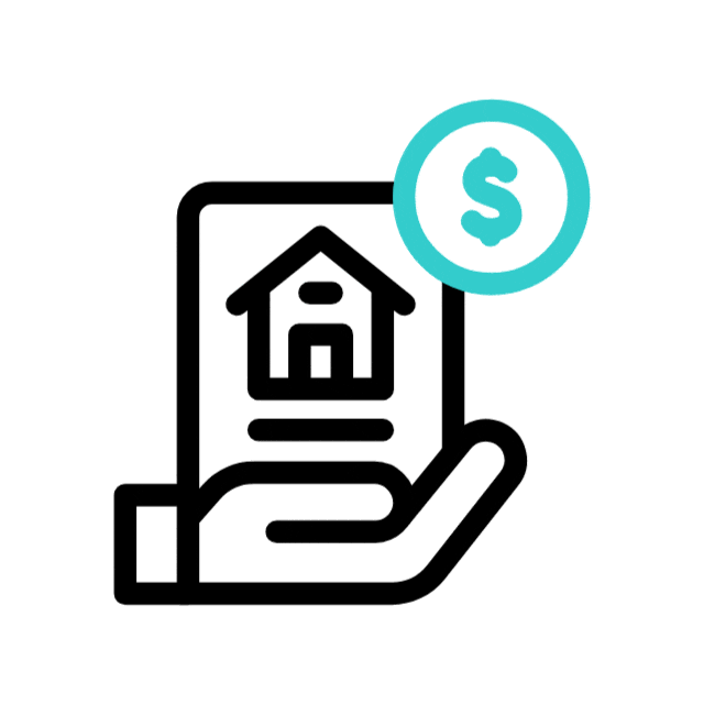 Animated image showing a person making a mortgage payment on a digital device, symbolizing debt management.